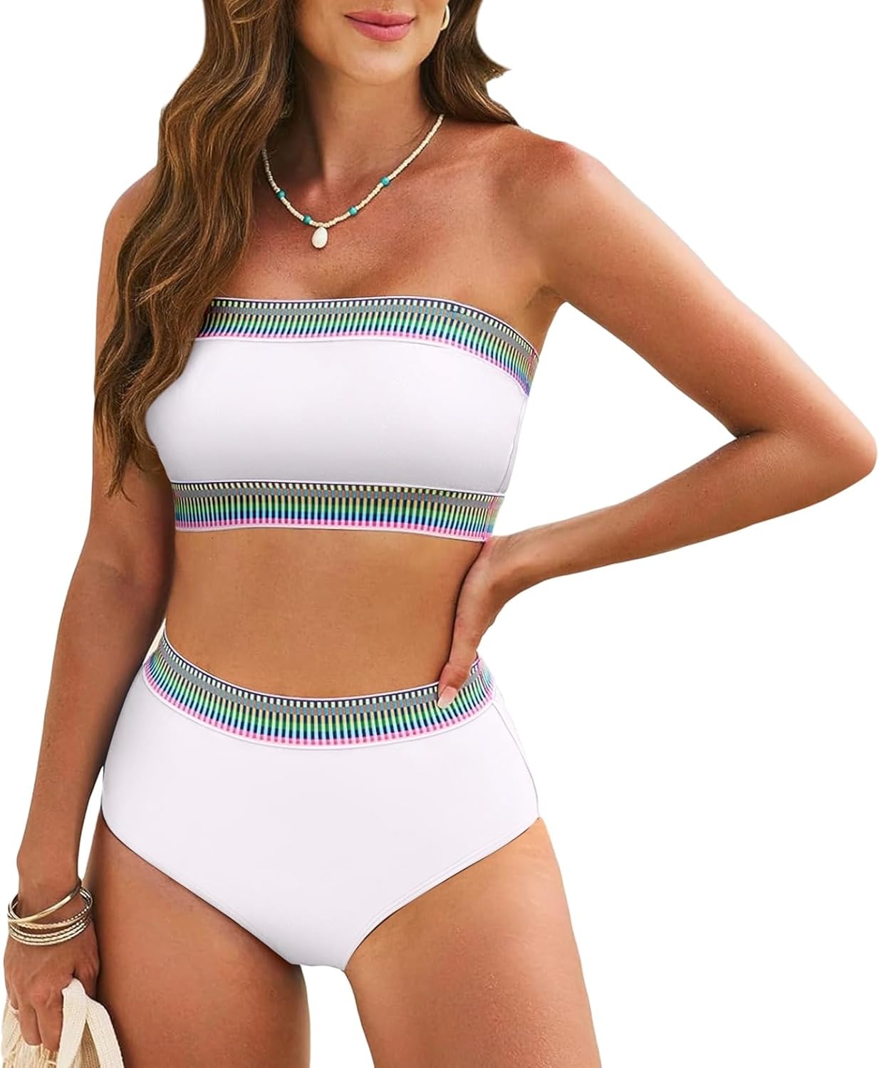 Pink Queen Tube Top Bikini Sets for Women Removable Strap Pad Color Block Two Pi...