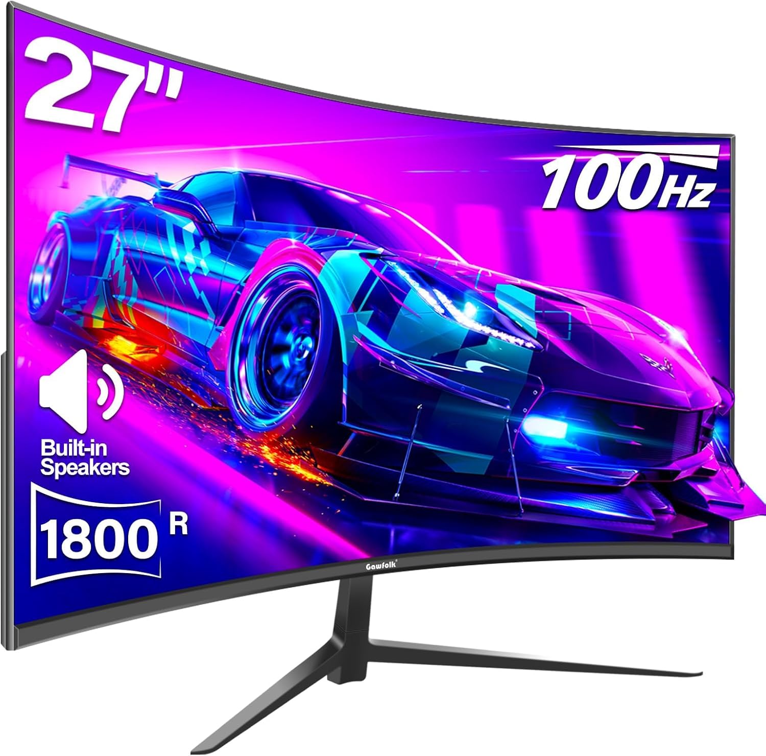 Gawfolk Curved Monitor 27 Inch 100Hz, PC Gaming Monitor with Speakers, AMD FreeS...