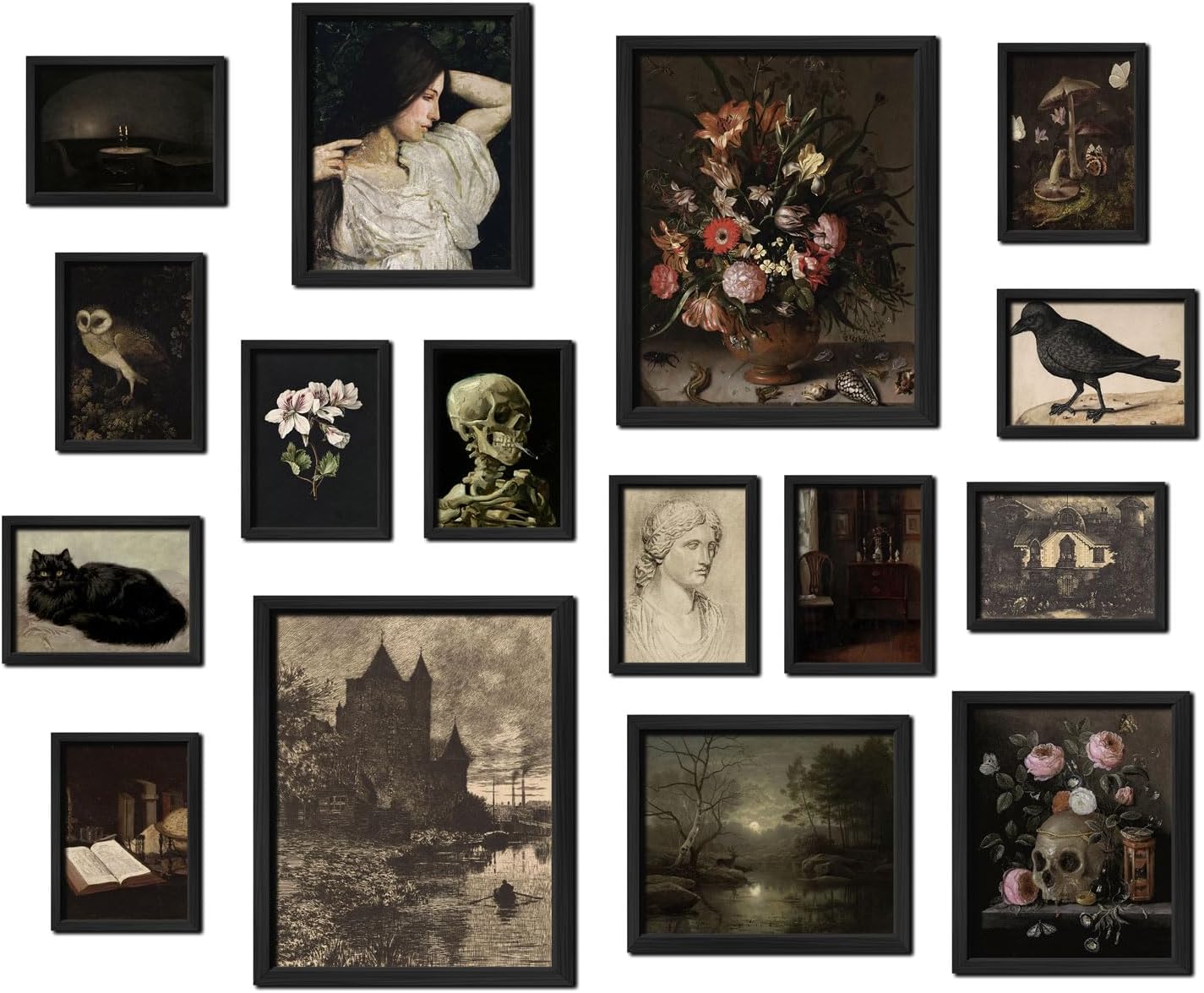 16 PCS Dark Academia Room Decor, Gothic Home Decor, Moody Wall Art Prints for Be...