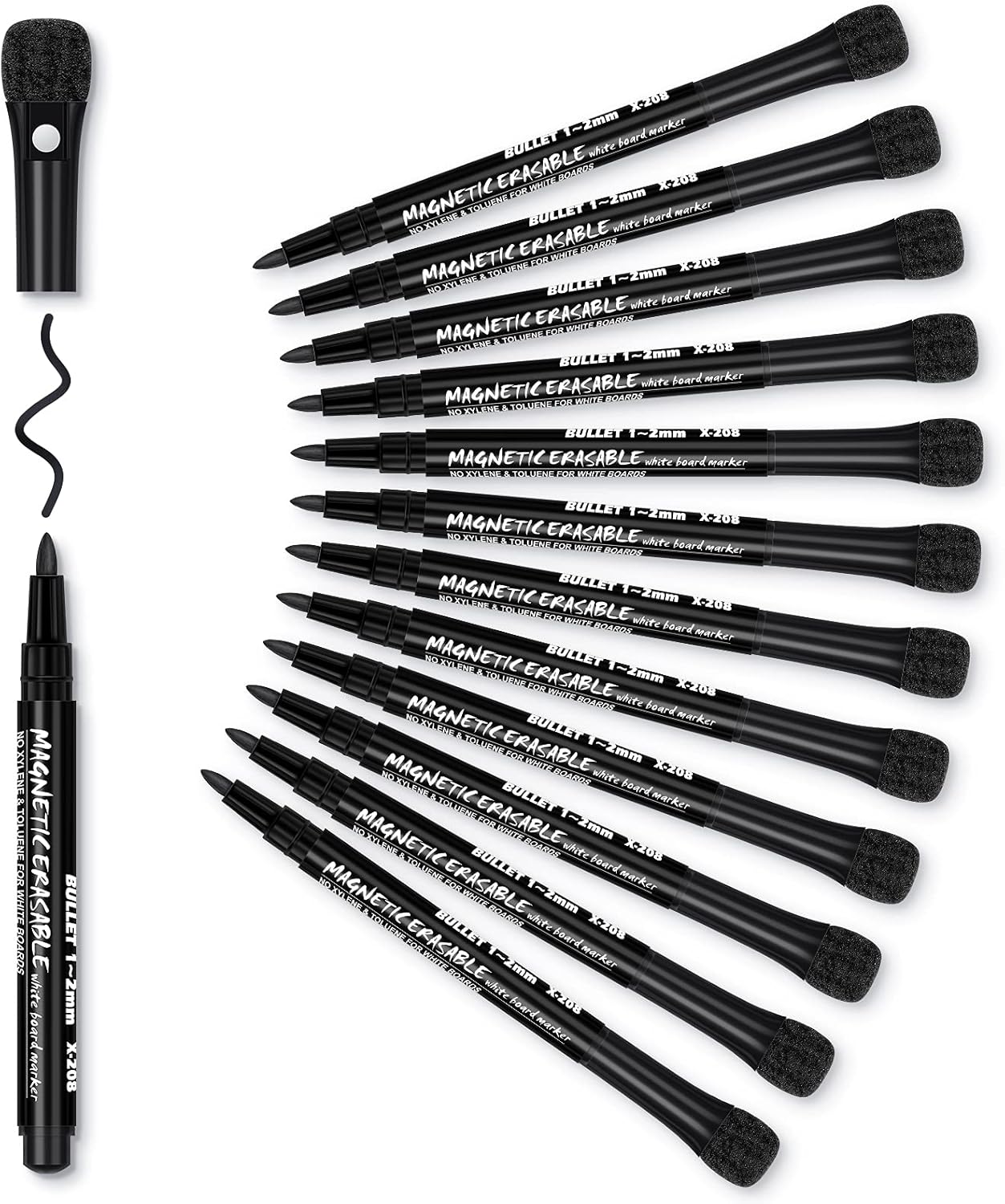 Black Whiteboard Pens Whiteboard Markers: 12 Magnetic White Board Markers Erasab...