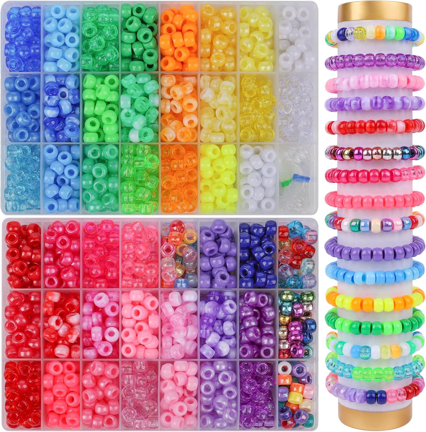 XSEINO 2600PCS Pony Beads, 47 Colors 9mm Friendship Bracelets Making Kit, Rainbo...