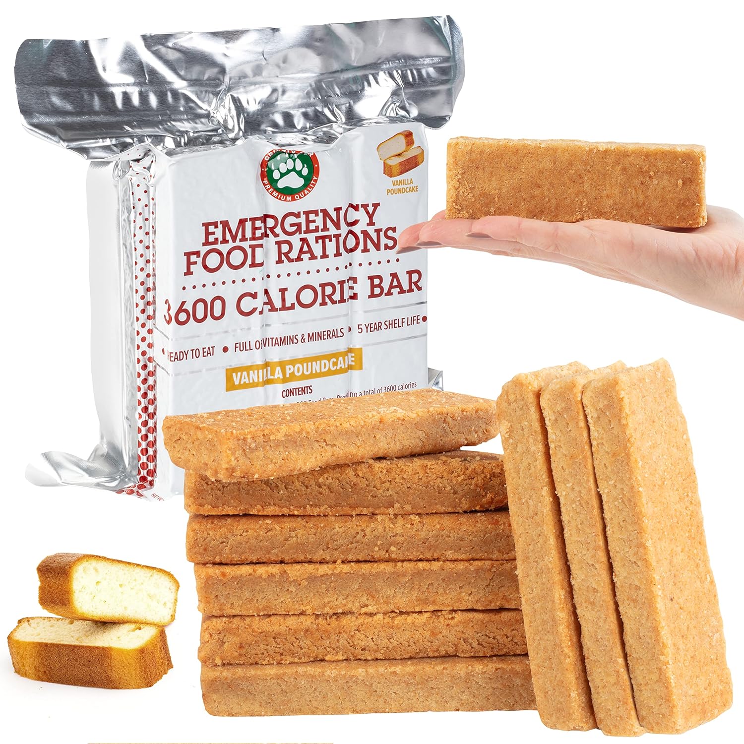 Emergency Food Rations- 3600 Calorie Bar (Vanilla Poundcake) - 3 Day, 72 Hour Re...