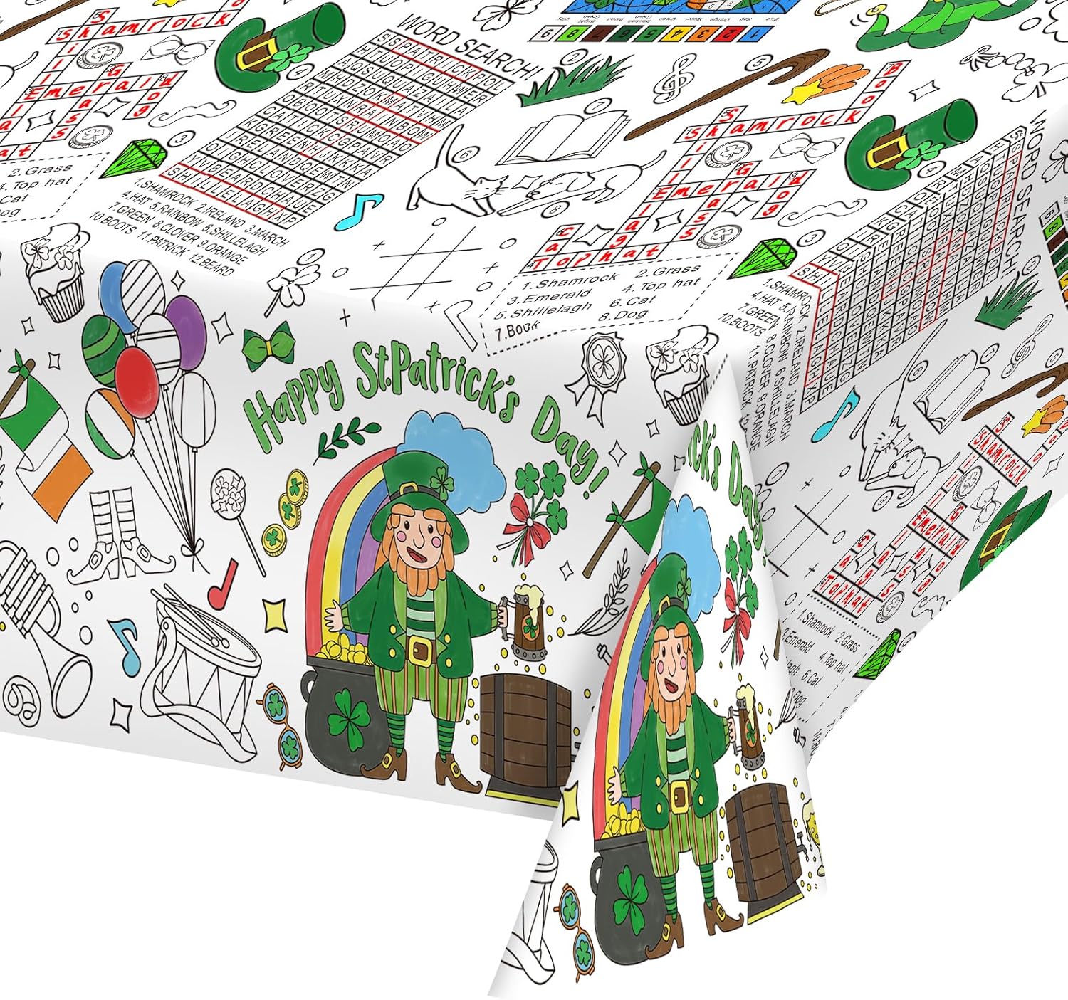 Gatherfun St. Patrick's Day Party Supplies Color-in Disposable Paper Tablecloth...