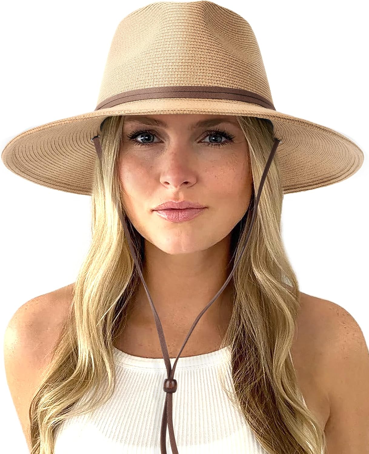 FURTALK Womens Summer Straw Sun Hats Wide Brim Panama Fedora Beach Hat with Wind...