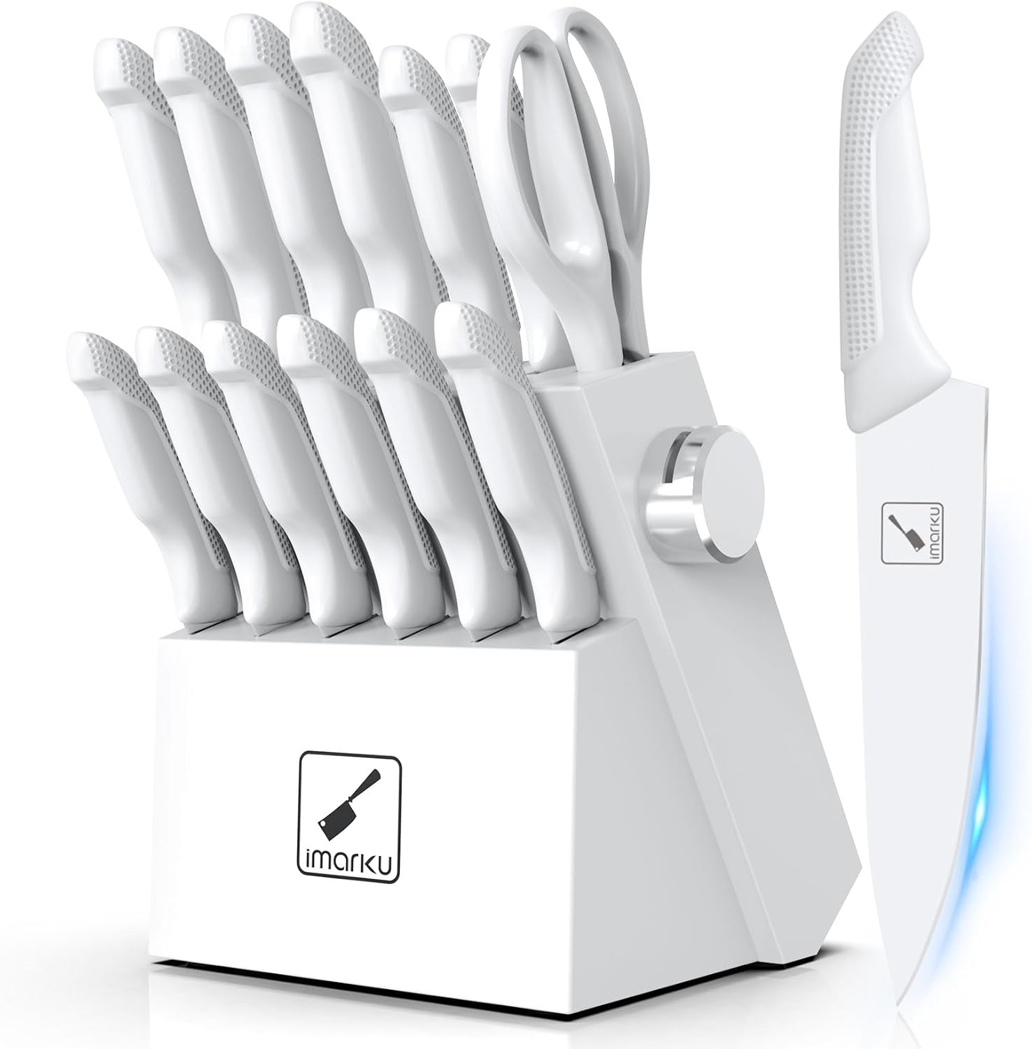 imarku Knife Set White, Sharp Knife Set with Block and Sharpener, Professional S...