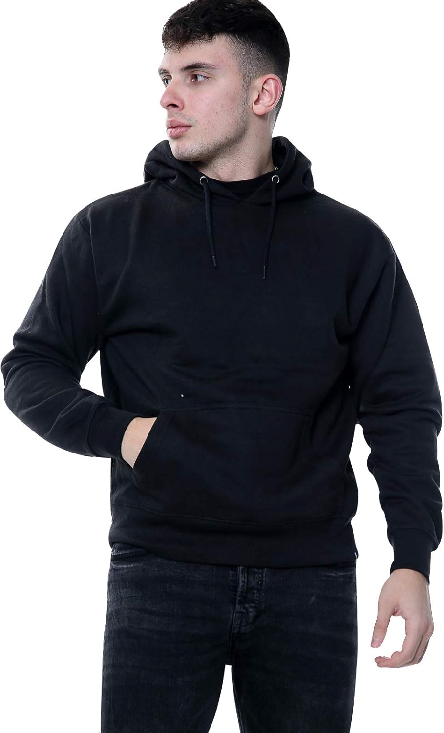 True Face Mens Hoodie Pullover Classic Hooded Fleece Top Plain Ribbed Cuff Long...