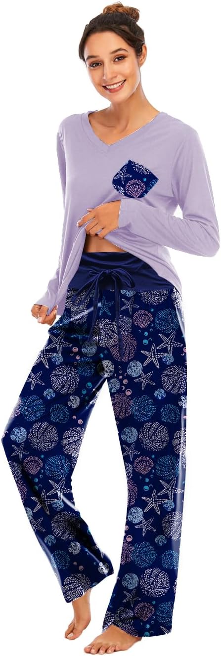Famulily Women Comfy Pajamas, Ladies Pyjamas Set Floral Printing Long Sleeve Lou...