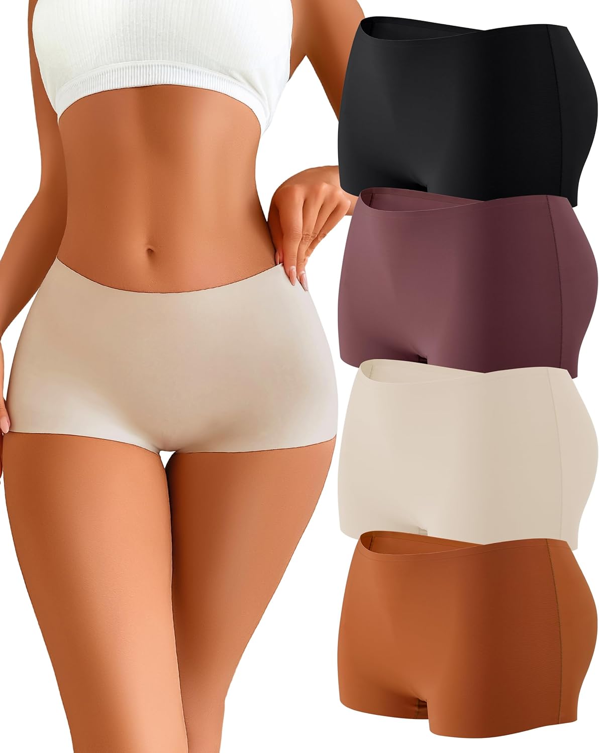 CUTE BYTE Womens Seamless Boy Shorts Underwear Soft Stretch No Show Boxer Shorts...