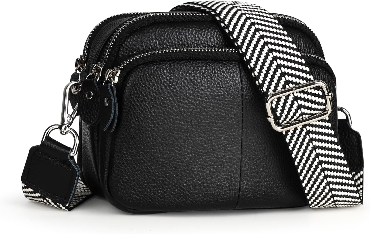 befen Genuine Leather Crossbody Bag for Women Black Shoulder Bag Triple Camera B...