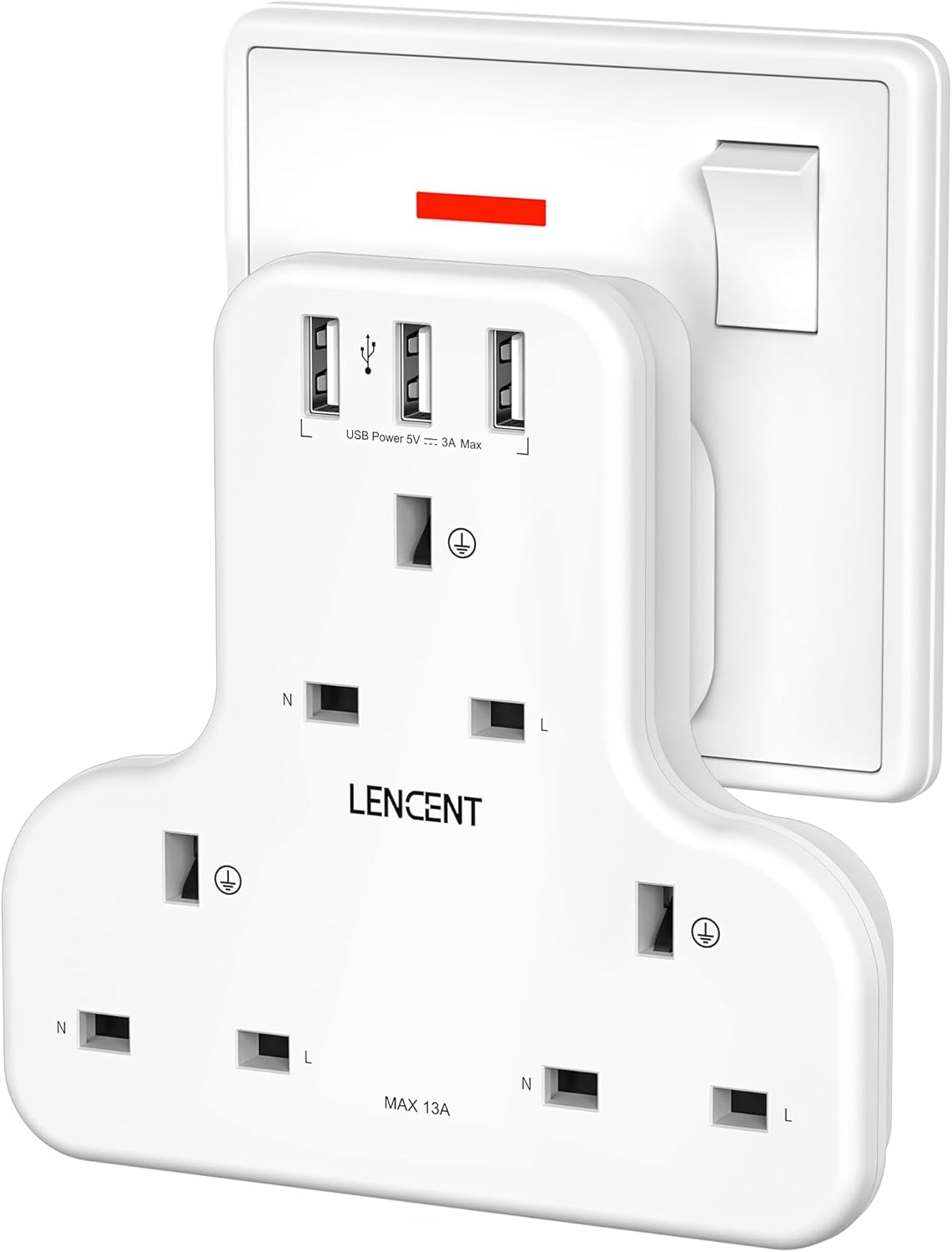 LENCENT Plug Extension Socket, 3 Way Multi Plug So...