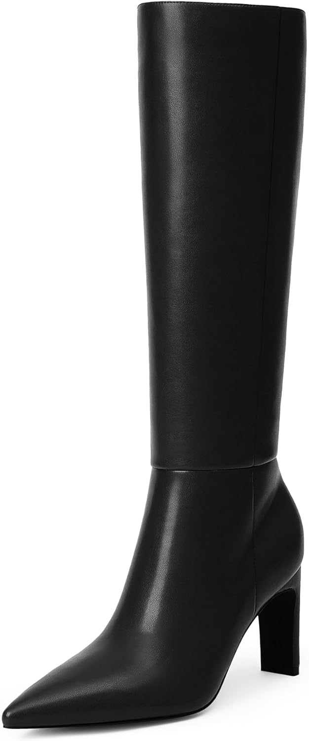 Modatope Tall Knee High Heeled Boots for Women - Pointed Toe, Chunky Heel, Side...