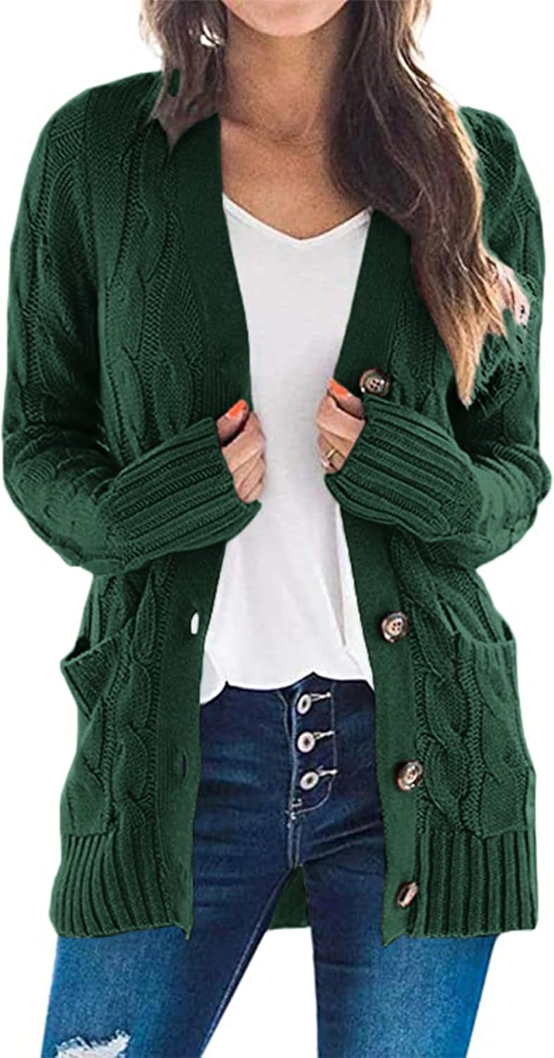 PRETTYGARDEN Women's Open Front Cardigan Sweaters Fall Fashion Button Down Cable...