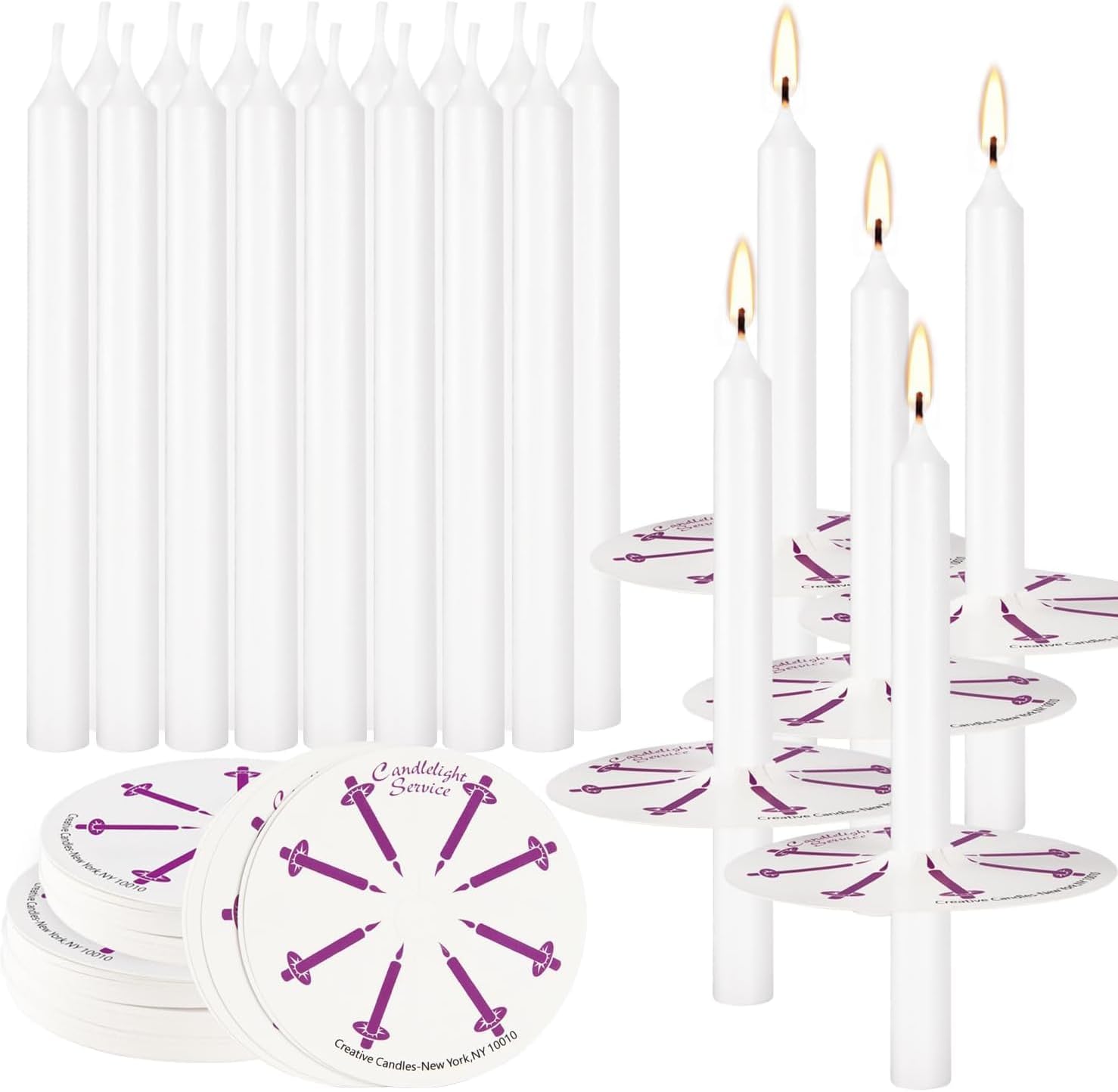 200 Pcs White Unscented Taper Candle with Drip Protectors, Church Candles, Vigil...