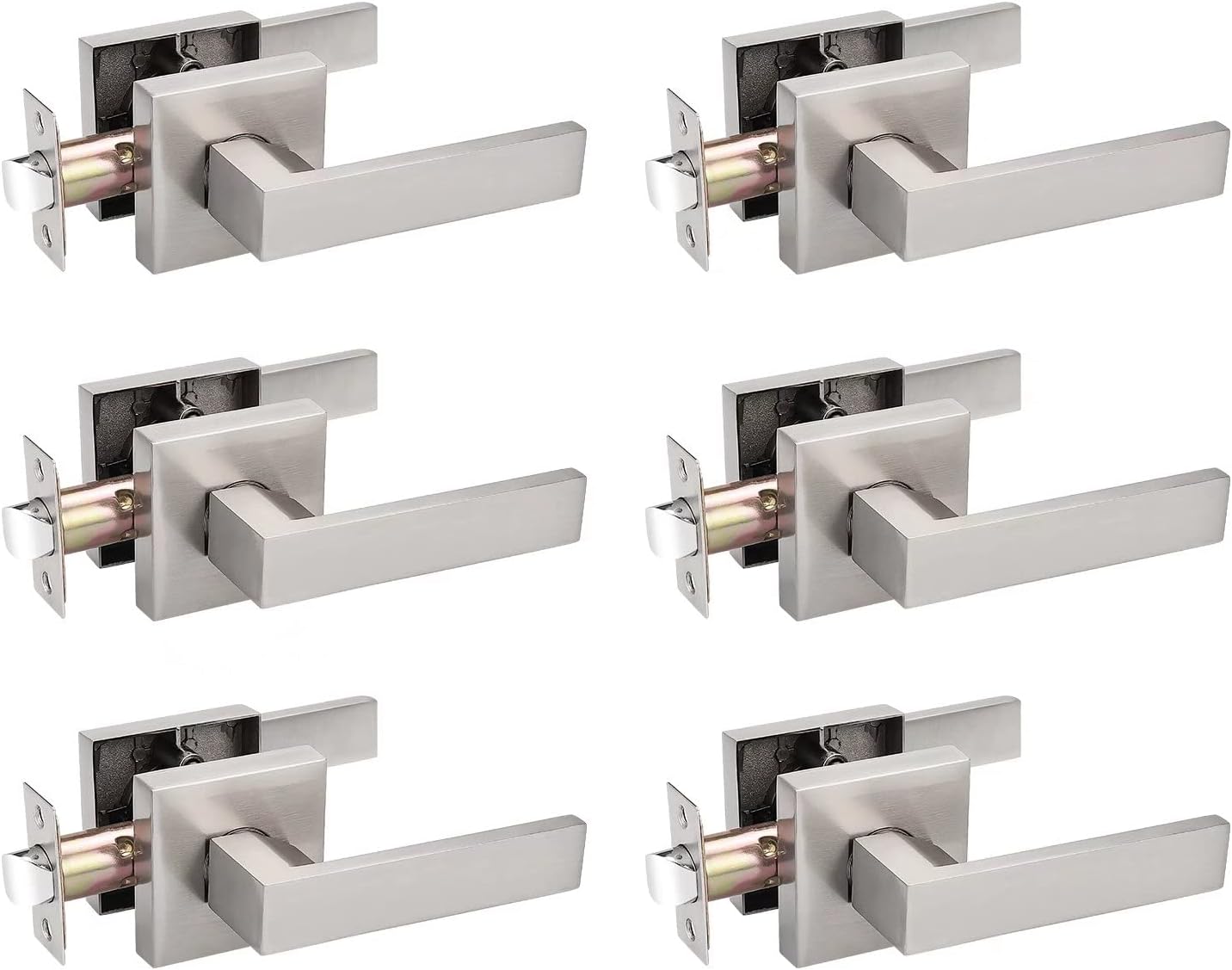 Probrico 6 Pack Square Door Lever Door Lock Handle Lockset Keyless Doorknobs Pas...