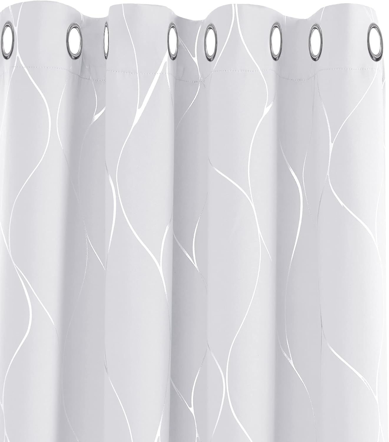Deconovo Eyelet Blackout Curtains, Thermal Insulated Silver Wave Line Foil Print...