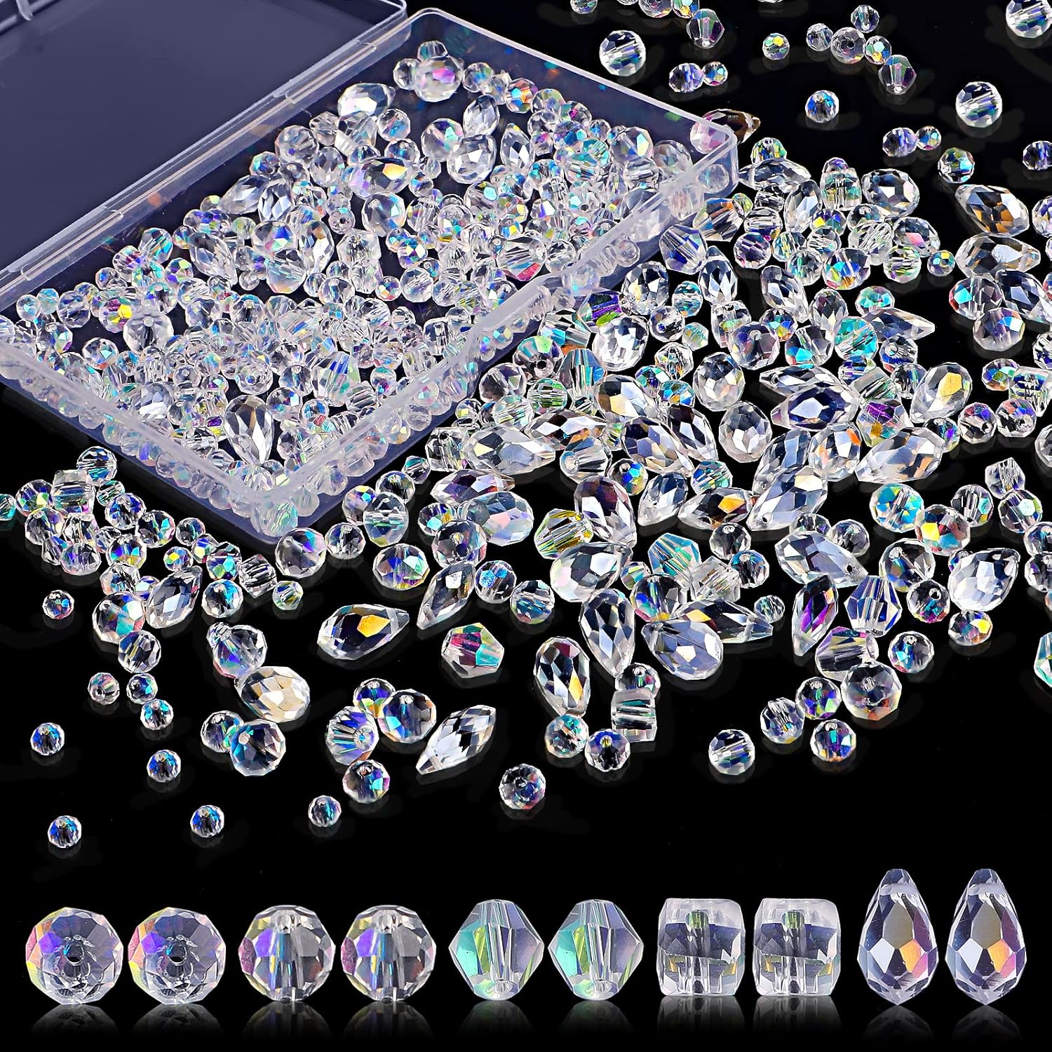 600 Pcs Glass Beads for Jewelry Making, Assorted Crystal Rondelle Beads with Box...