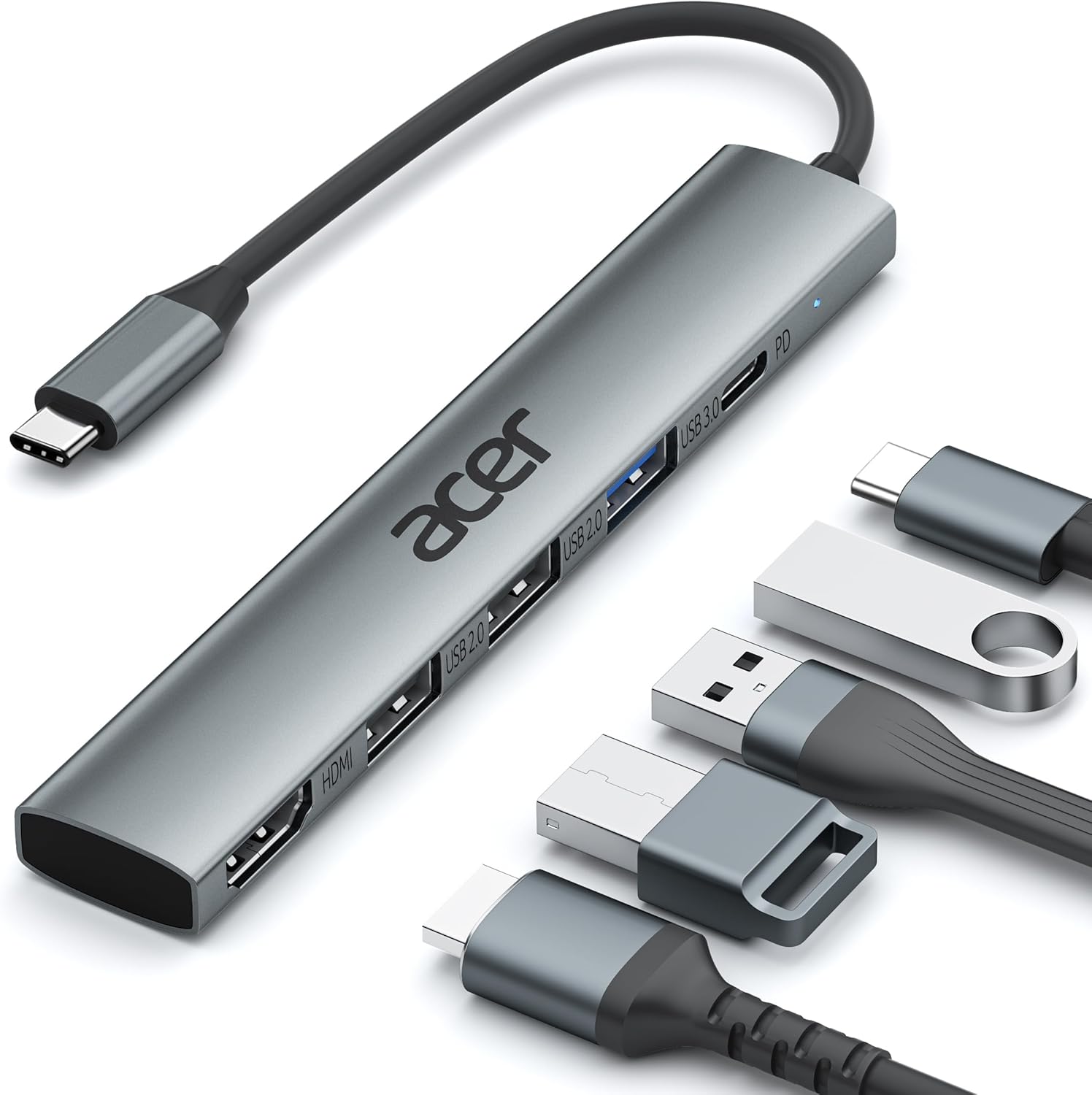 acer USB C Hub HDMI 4K, Aluminum 5-in-1 USB-C Multiport Adapter with 3 x USB-A P...