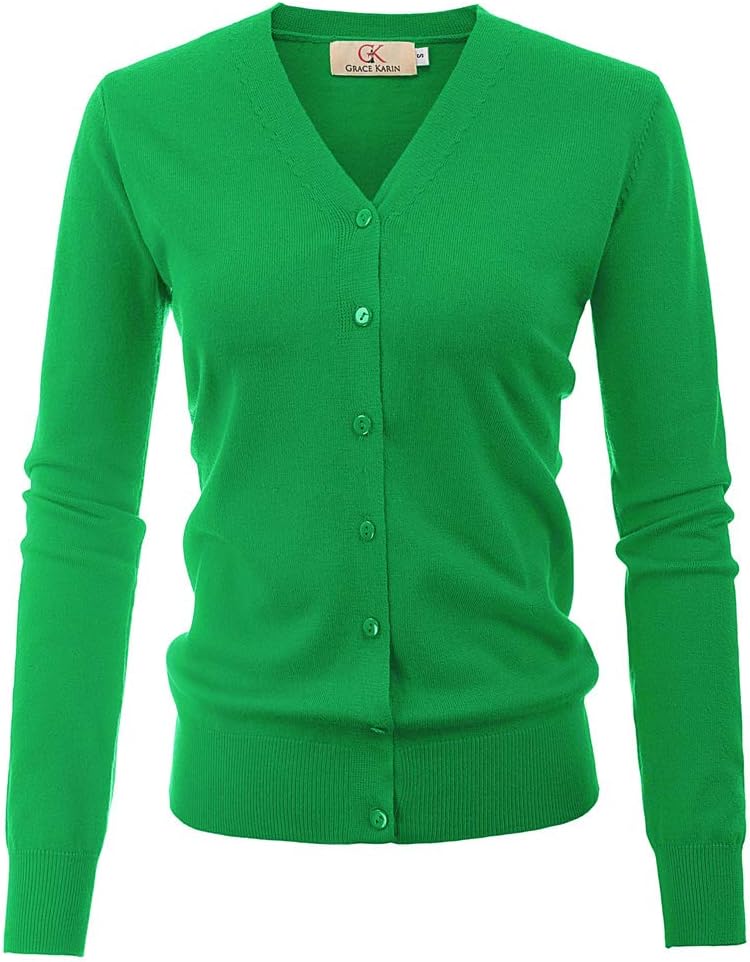 GRACE KARIN Women's Long Sleeve Button Down Sweater Classic V-Neck Knit Cardigan...