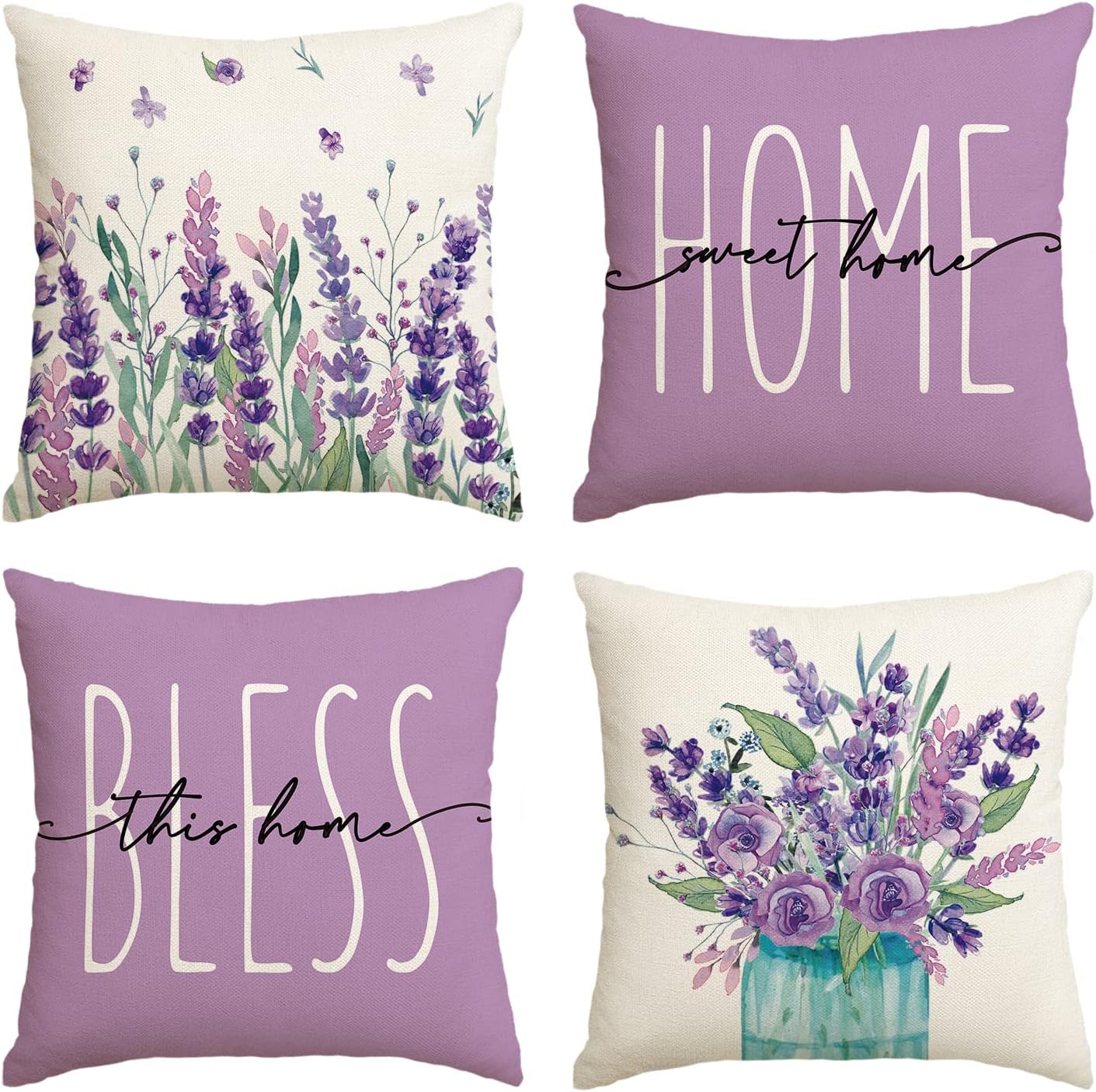 AVOIN colorlife Home Sweet Home Lavender Purple Throw Pillow Covers, 18x18 Inch...