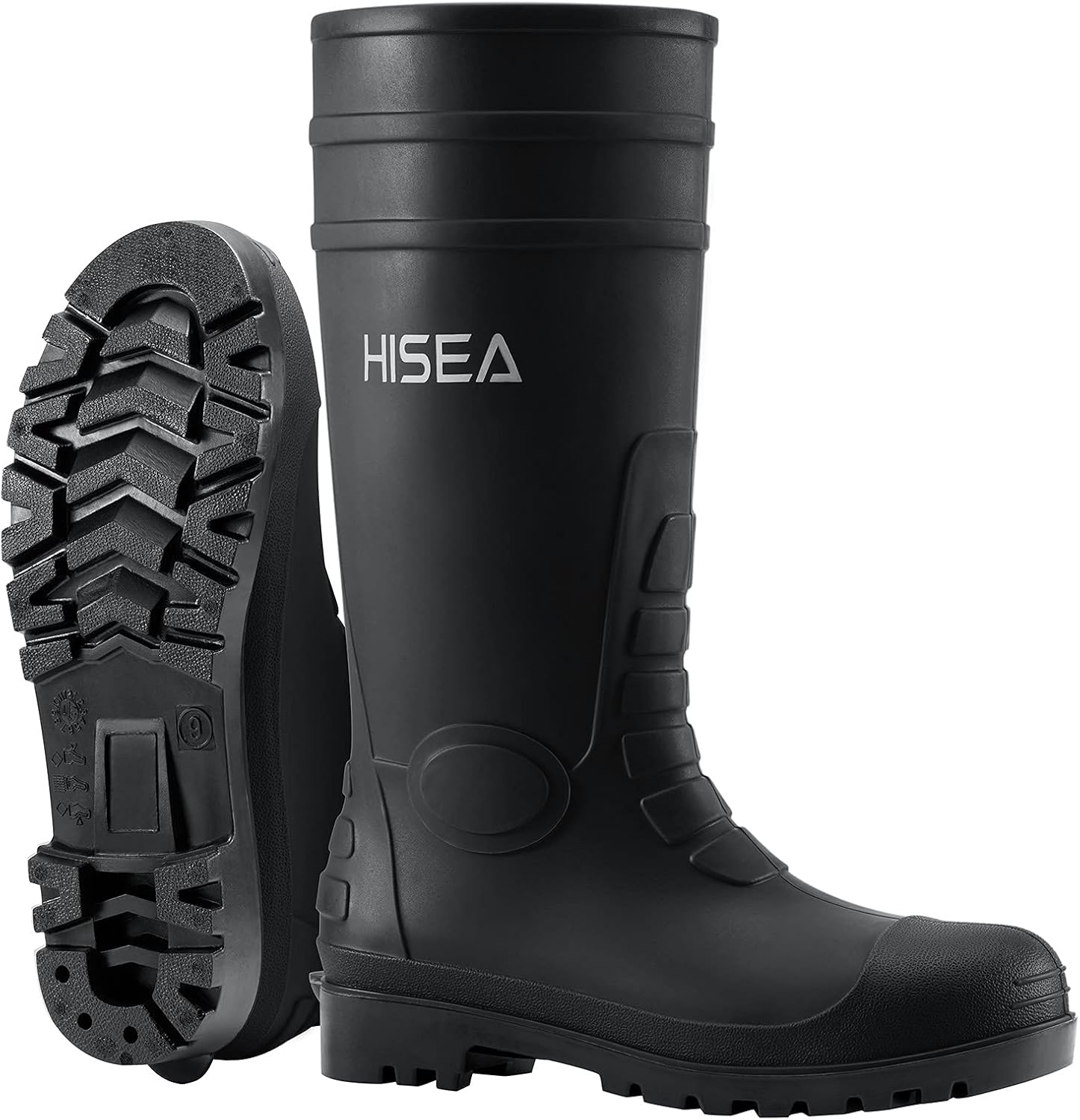 HISEA Men's Steel Toe Rain Boots PVC Rubber Boots, Waterproof Garden Fishing Out...