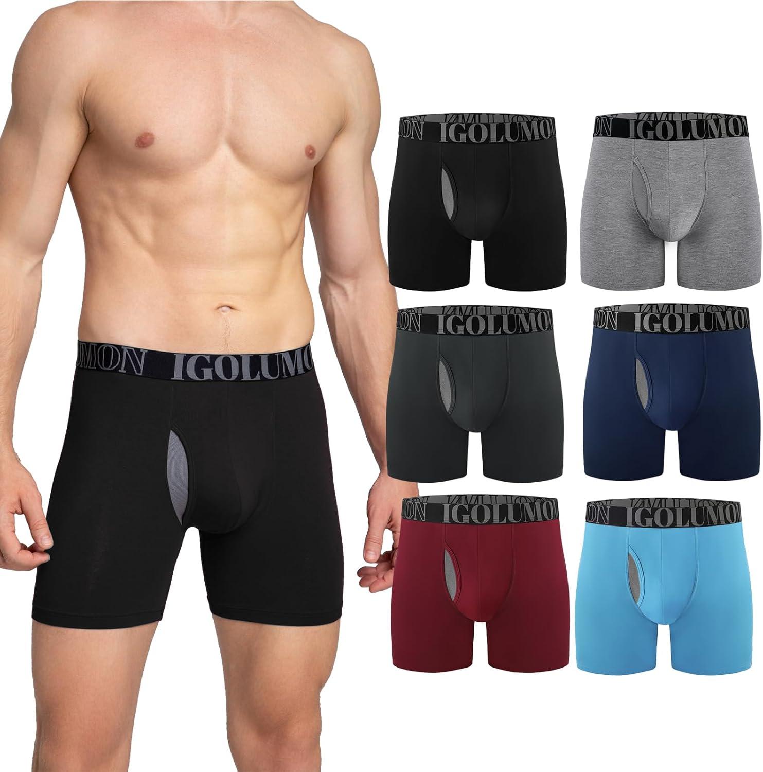 IGOLUMON Bamboo Mens Boxers Shorts Multipack Breathable Men’s Underwear Trunks B...