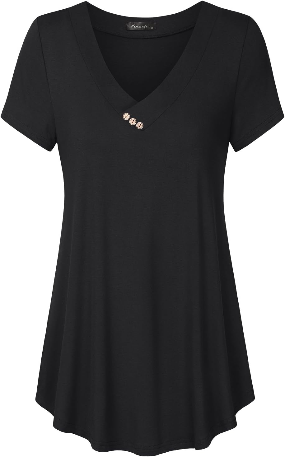 Women's Summer Short Sleeve V Neck Flowy Plus Size Tunic Top 3X-Large Solid Blac...
