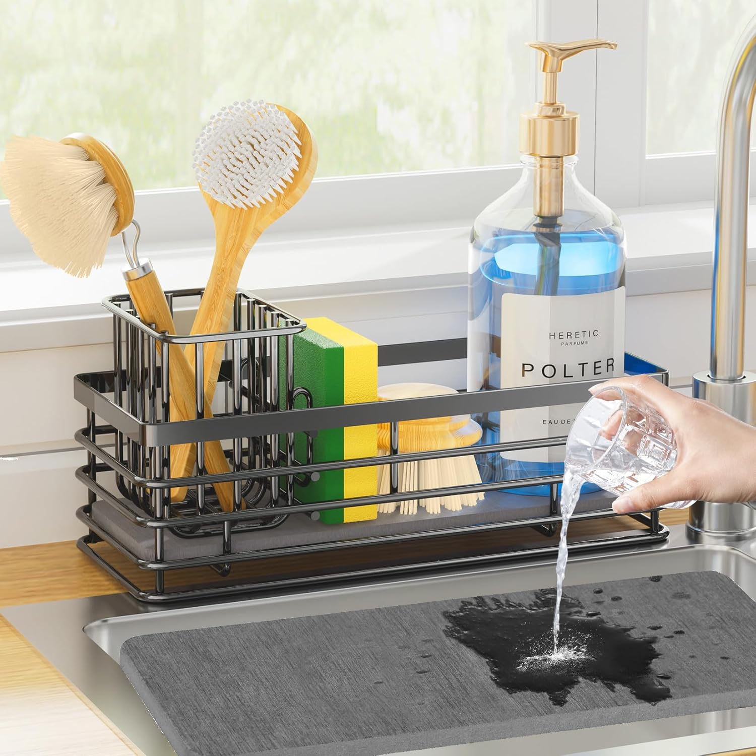 Yofidra Sponge Holder for Kitchen Sink: Sink Caddy with Instant Drying Stone, Me...