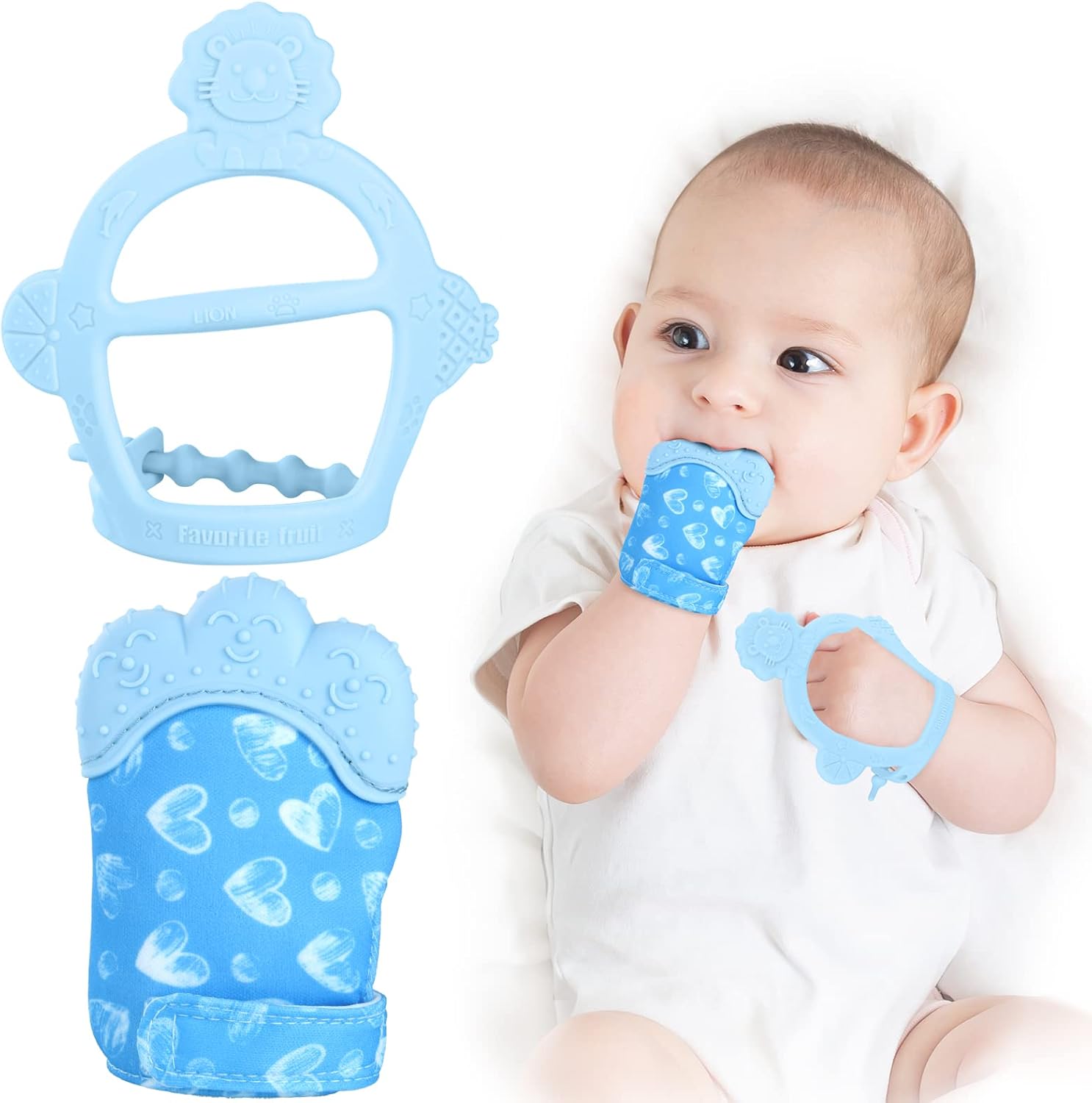Vicloon Baby Teething Set,Teething Mittens for Baby,Includes Baby Chew Toy and T...