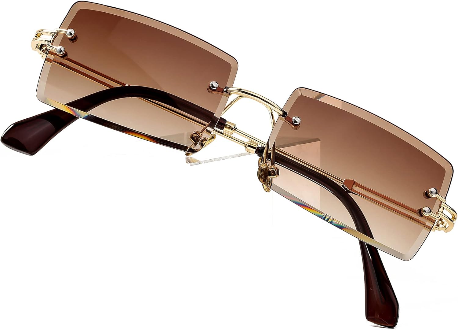 PORADAY Rectangle Sunglasses for Women Men Vintage Rimless Square Sun Glasses Ca...