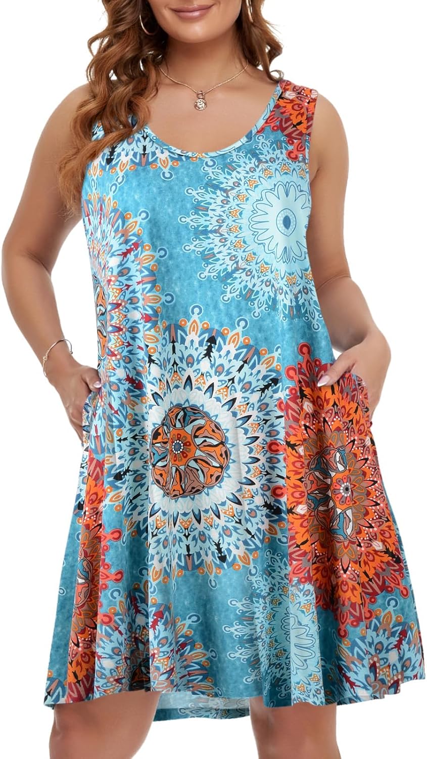 BELAROI Women Plus Size Sundress Summer Casual Sleeveless Tshirt Dress Tie Dye S...
