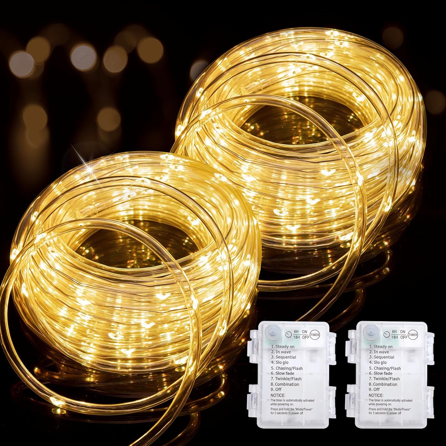 Minetom 2 Pack Battery Operated Christmas Lights Outdoor, Total 66FT 200 LED Out...