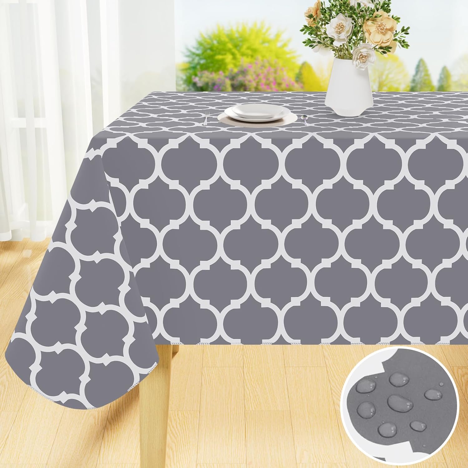 Smiry Rectangle Tablecloth, Waterproof Vinyl Tablecloths with Flannel Backing fo...