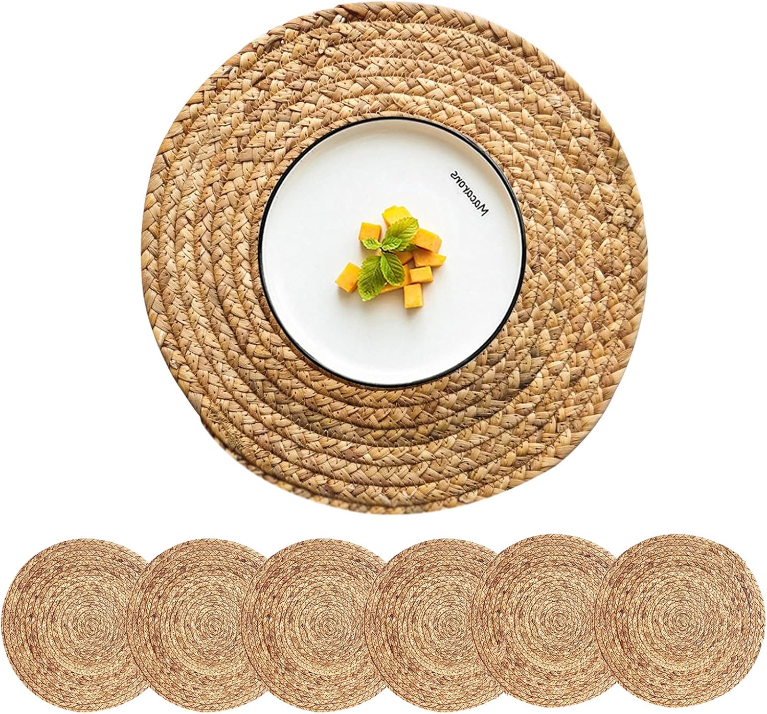 Woven Placemats Round Placemats Set of 6, 13.5 Inch Wicker Placemats Circle Ratt...