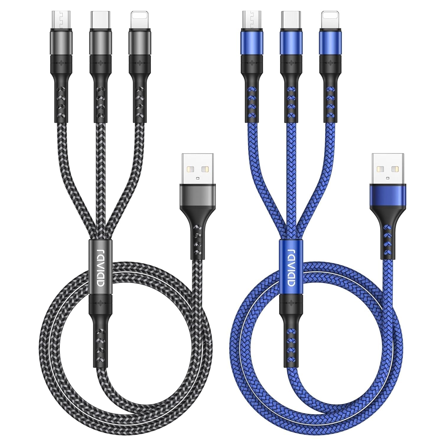 RAVIAD Multi Charger Cable Short, 3 in 1 Charger Cable [2Pack 50CM] Multi Chargi...