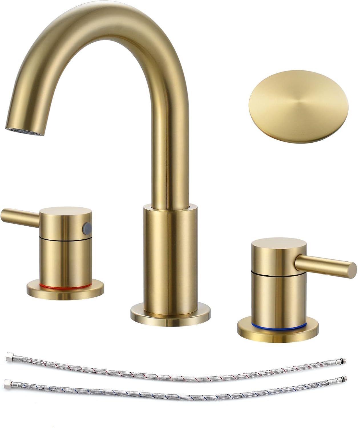 KZH Bathroom Faucet for Sink 3 Hole Brushed Gold, Bathroom Sink Faucet with Pop...