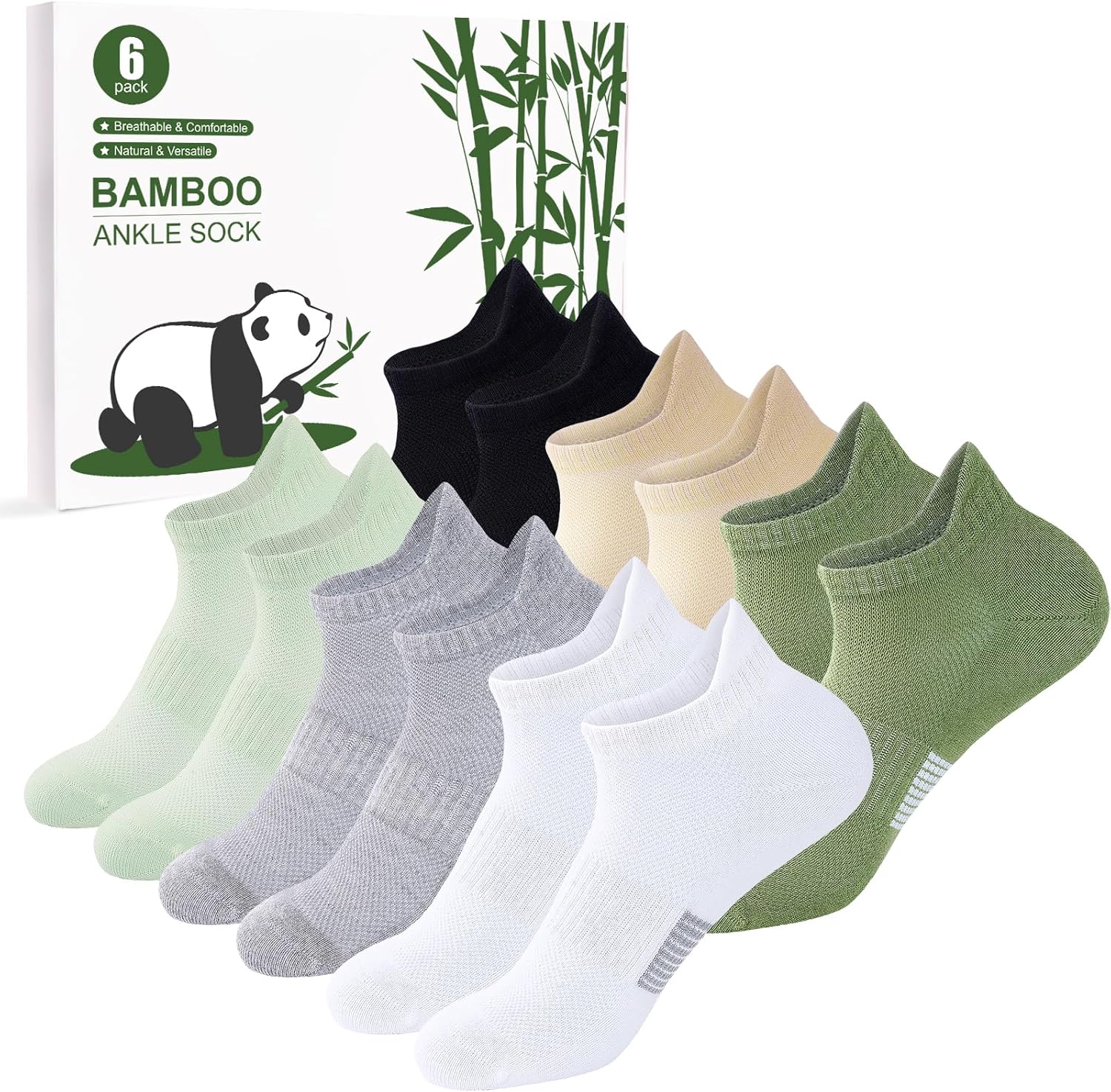 inaWarm Bamboo Trainer Socks Womens 6 Pairs, Breathable Ankle Running Socks, Lad...