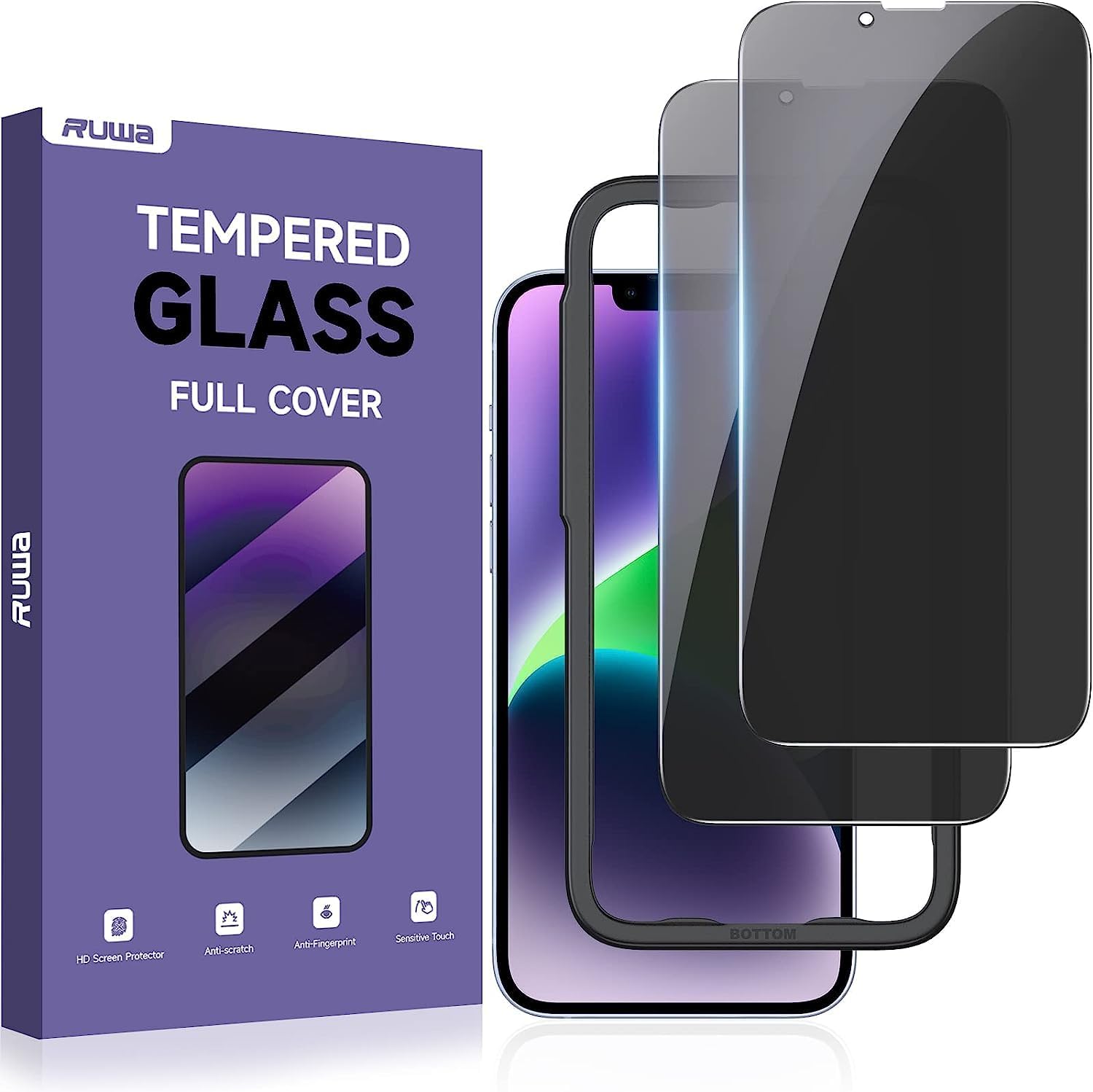 ruwa Privacy Screen Protector for iPhone 13/13 Pro/14 [2-Pack][6.1 Inch]