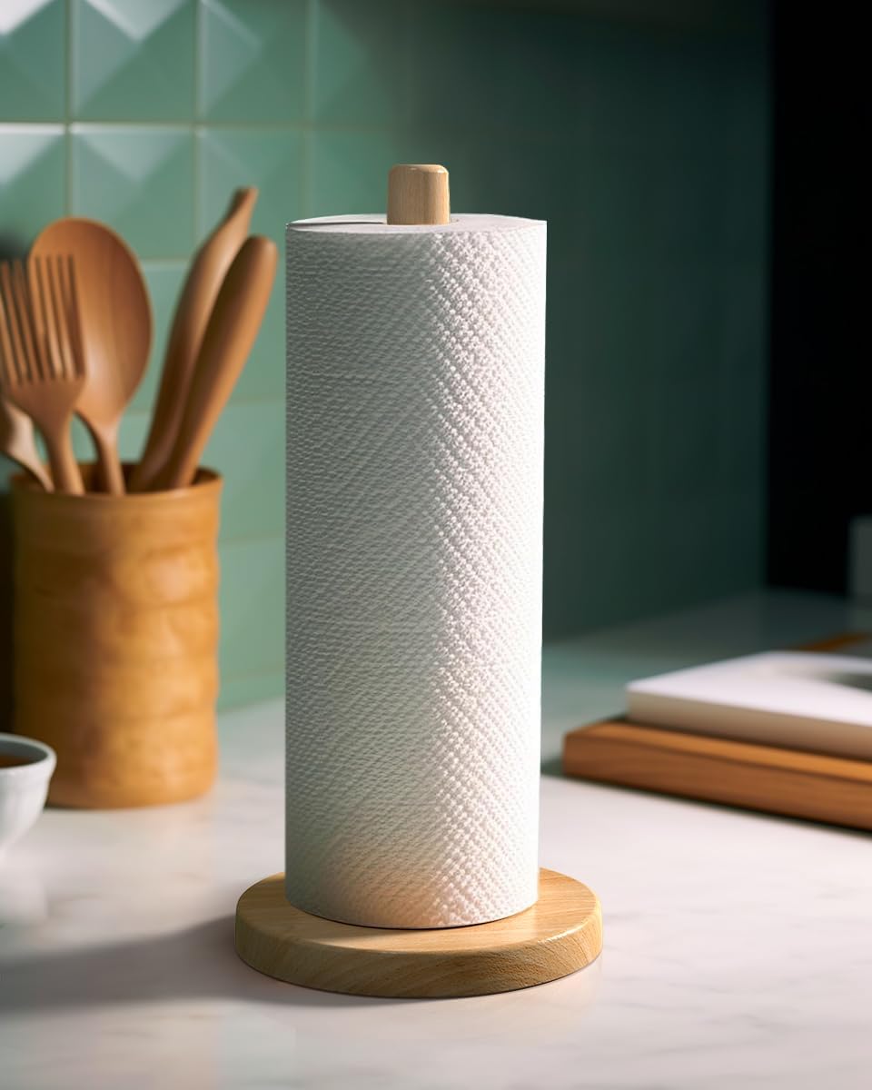 Wooden Paper Towel Holder Stand for Jumbo Roll - Kitchen Paper Hanger Rack Bathr...