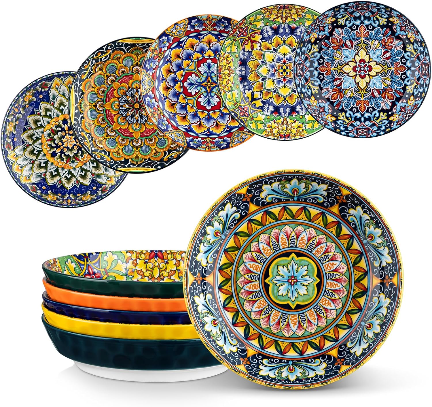 vancasso SIMI Pasta Bowls, 32 oz Ceramic Salad Bowls Set of 6, Large Corlorful S...