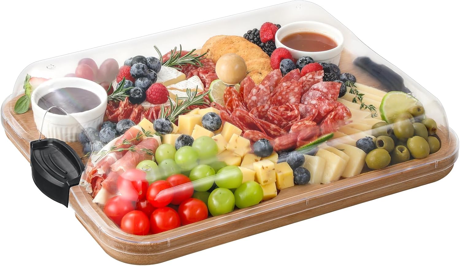 Charcuterie Boards with Lid, Bamboo Cheese Board Set with Compartments and Locki...