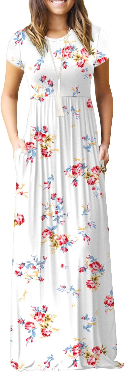 DEARCASE Maxi Dress for Women Short Sleeve Casual Summer Loose Plain Comfy Long...