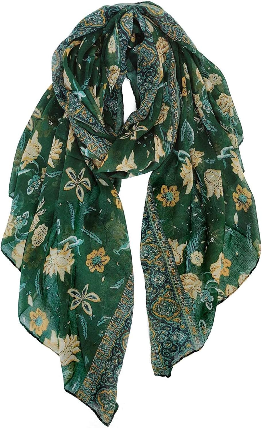 GERINLY Lightweight Scarves Fashion Flowers Print Women Cotton Wrap Scarf Head S...