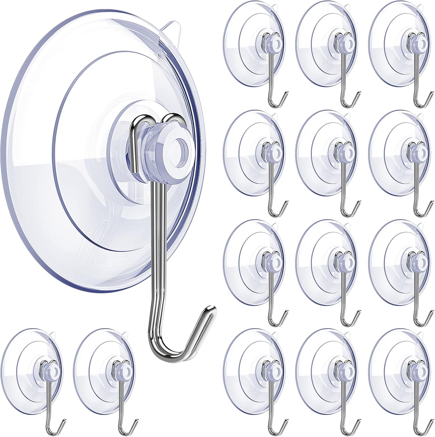Suction Cup Hooks 15 Pack, 1.77 Inches Clear Suction Cup Hooks for Glass Window...