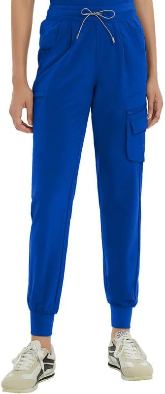 Medical Scrub Pants for Women — Mid Rise Jogger Pants with Yoga Waistband, 4-Way...