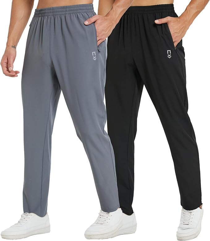 frueo 2 Pack Tracksuit Bottoms Men Lightweigt Jogging Trousers with Zipper Pocke...