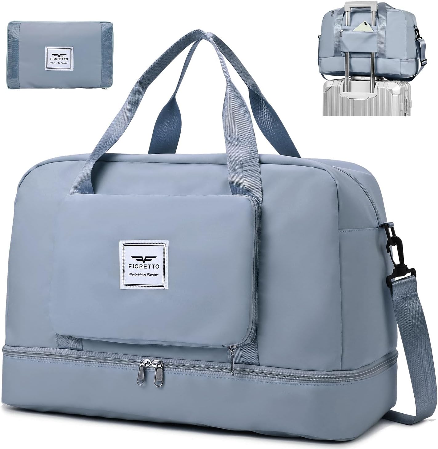 FIORETTO Womens Foldable Weekend Bag Overnight Hospital Bag with Shoes Compartme...