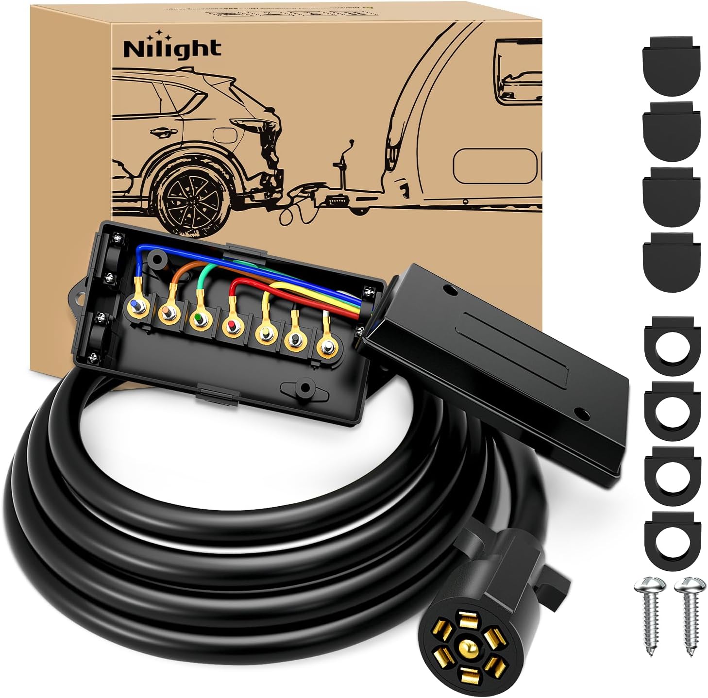 Nilight Heavy Duty 7 Way Inline Trailer Plug 8 Fee...