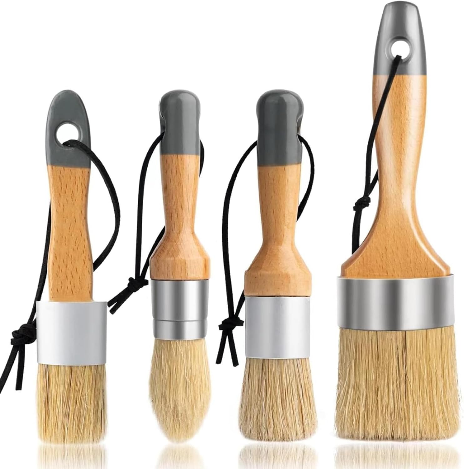 Mister Rui Chalk Paint Brushes Set of 4, Small Round Paint Brush, Large Oval Nat...