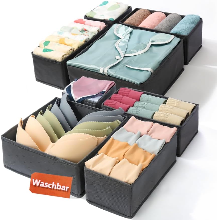 ORLISA Clothes Drawer Organisers – 8 Pack Foldable Fabric Dividers, Washable, 3...