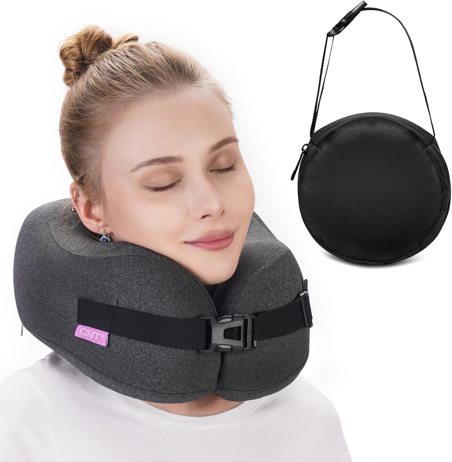 Travel Pillow Vac Compressed Memory Foam Neck Pill...